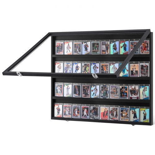 36 Graded Sports Card Display Case, 30.5x24.3x2.1 in, Baseball Card Display Frame with 98% UV Protection Clear View PC Glass, Lockable Wall Cabinet for Football Basketball Hockey Trading Card