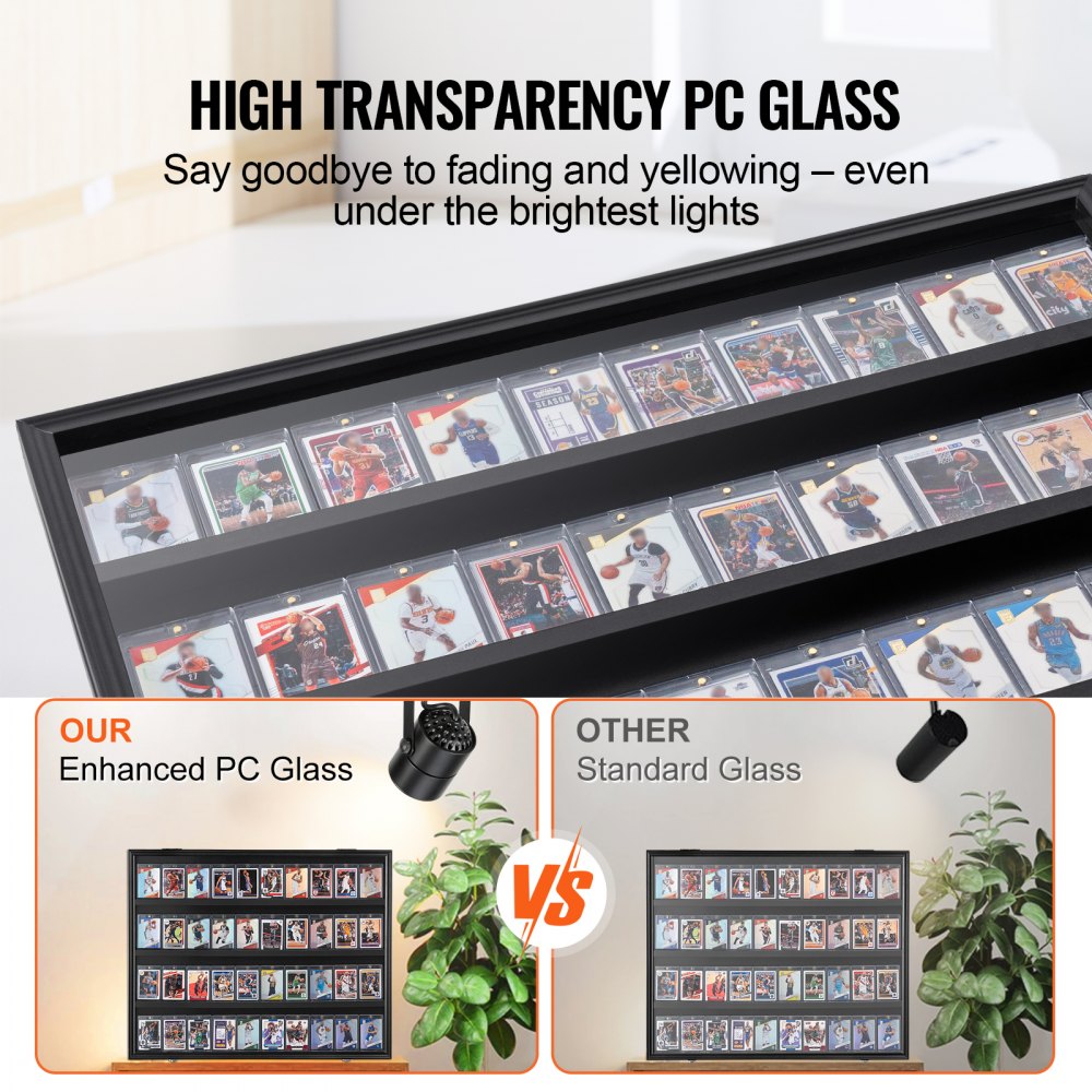 36 Graded Sports Card Display Case, 30.5x24.3x2.1 in, Baseball Card Display Frame with 98% UV Protection Clear View PC Glass, Lockable Wall Cabinet for Football Basketball Hockey Trading Card