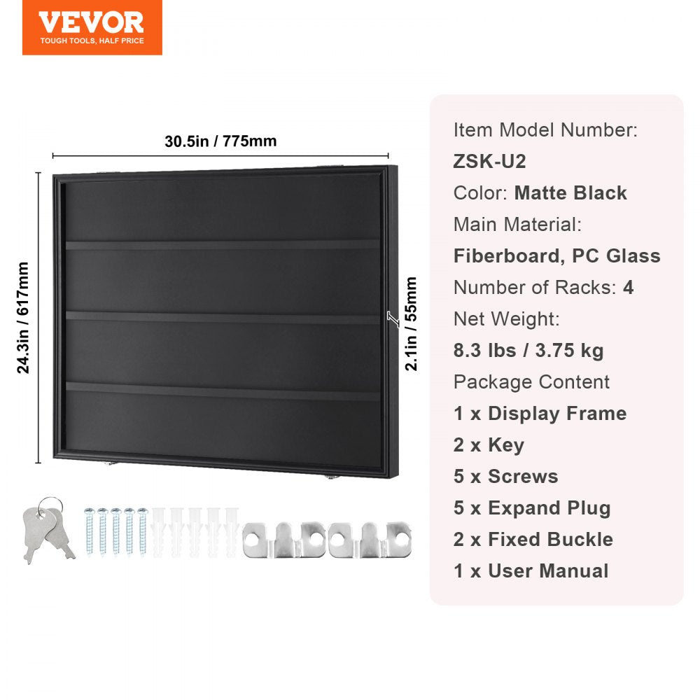 36 Graded Sports Card Display Case, 30.5x24.3x2.1 in, Baseball Card Display Frame with 98% UV Protection Clear View PC Glass, Lockable Wall Cabinet for Football Basketball Hockey Trading Card