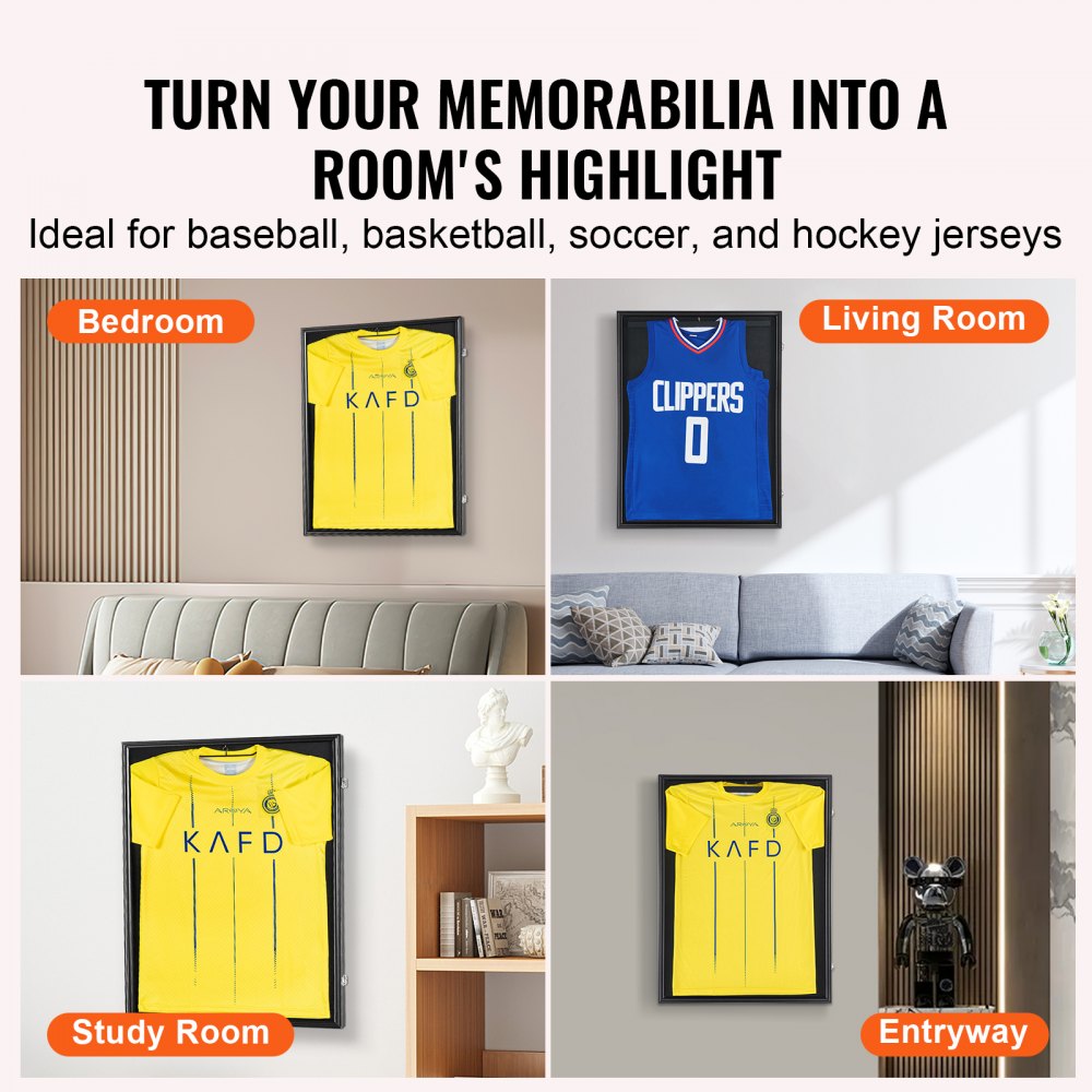 Jersey Display Frame Case, 23.3 x 31.2 x 1.5 in, Large Lockable Sport Jersey Shadow Box with 98% UV Protection PC Glass and Hangers, for Baseball Basketball Football Hockey Shirt and Uniform