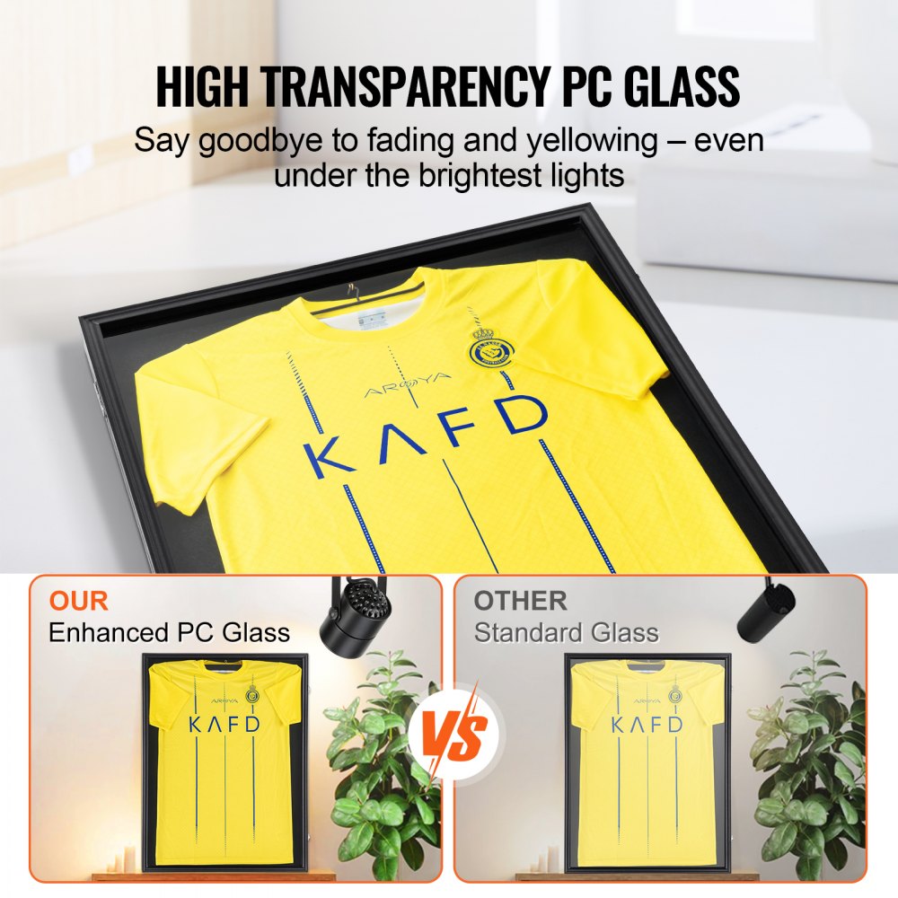Jersey Display Frame Case, 24 x 32 x 1.5 in, Large Lockable Sport Jersey Shadow Box with 98% UV Protection PC Glass and Hangers, for Baseball Basketball Football Hockey Shirt and Uniform, Black