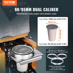 Fully Automatic Cup Sealing Machine, 500-650 Cups/H, Cup Sealer Machine for 190 mm Tall & 90/95 mm Cup, Electric Boba Tea Sealer with Digital Control LCD Panel for Bubble Milk Tea Coffee, Gold