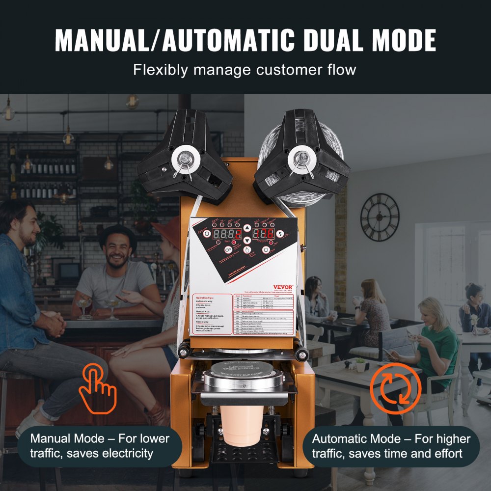 Fully Automatic Cup Sealing Machine, 500-650 Cups/H, Cup Sealer Machine for 190 mm Tall & 90/95 mm Cup, Electric Boba Tea Sealer with Digital Control LCD Panel for Bubble Milk Tea Coffee, Gold