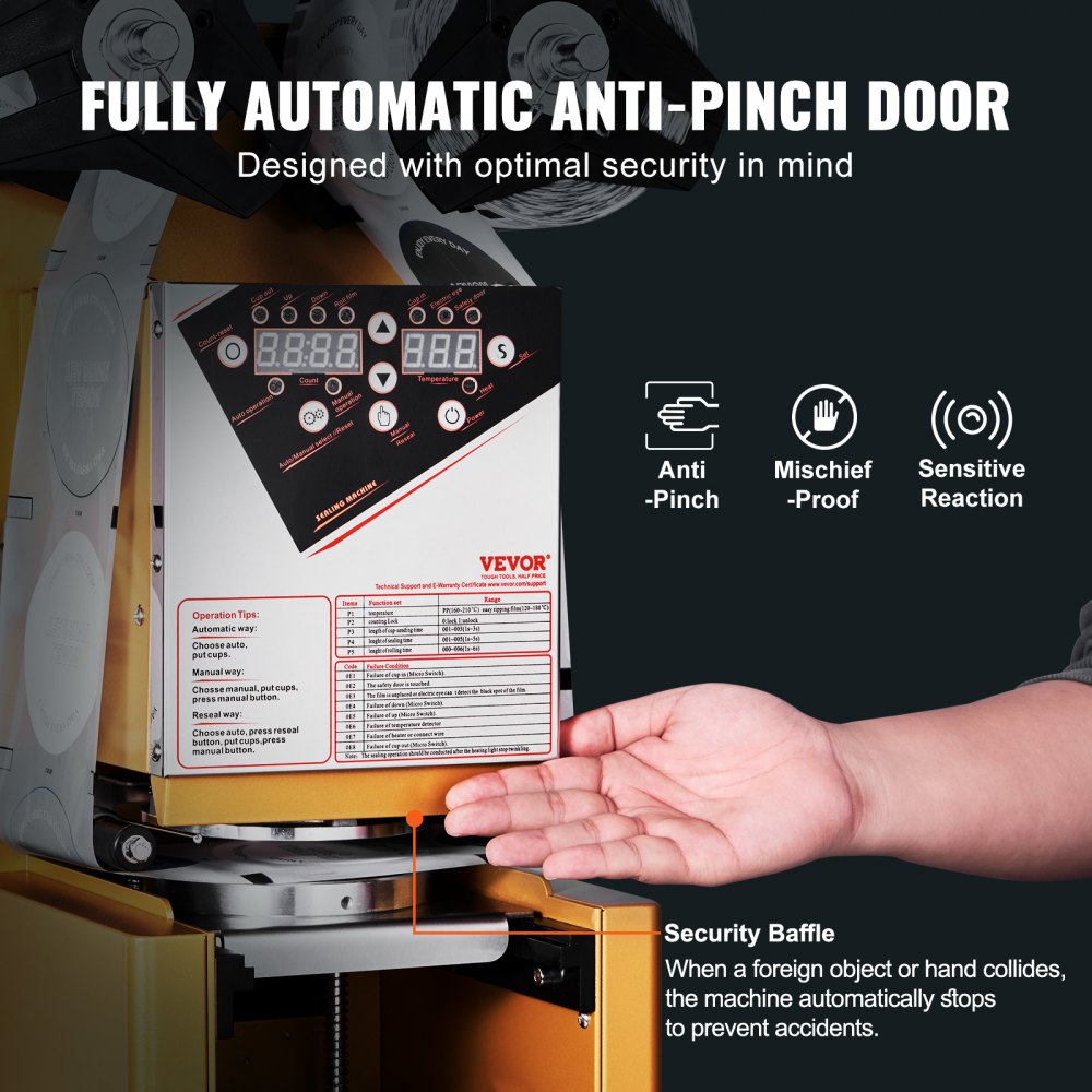 Fully Automatic Cup Sealing Machine, 500-650 Cups/H, Cup Sealer Machine for 190 mm Tall & 90/95 mm Cup, Electric Boba Tea Sealer with Digital Control LCD Panel for Bubble Milk Tea Coffee, Gold