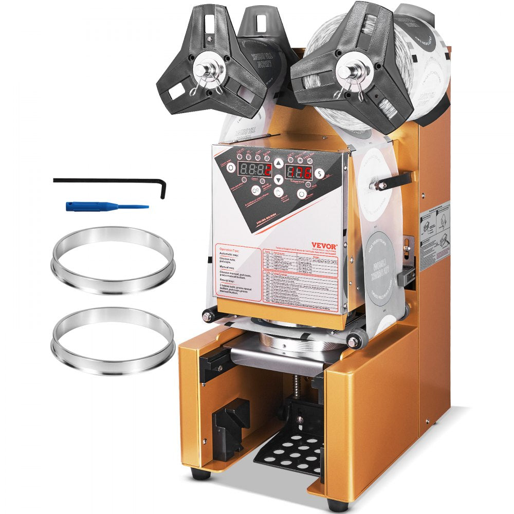 Fully Automatic Cup Sealing Machine, 500-650 Cups/H, Cup Sealer Machine for 190 mm Tall & 90/95 mm Cup, Electric Boba Tea Sealer with Digital Control LCD Panel for Bubble Milk Tea Coffee, Gold