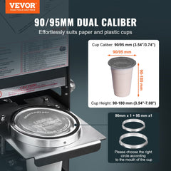 Fully Automatic Cup Sealing Machine, 500-650 Cups/H, Cup Sealer Machine for 180 mm Tall & 90/95 mm Cup, Electric Boba Tea Sealer with Digital Control LCD Panel for Bubble Milk Tea Coffee, Black