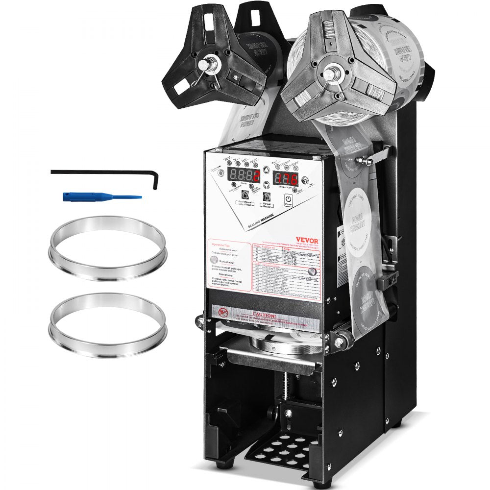 Fully Automatic Cup Sealing Machine, 500-650 Cups/H, Cup Sealer Machine for 180 mm Tall & 90/95 mm Cup, Electric Boba Tea Sealer with Digital Control LCD Panel for Bubble Milk Tea Coffee, Black