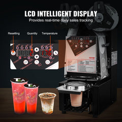 Fully Automatic Cup Sealing Machine, 500-650 Cups/H, Cup Sealer Machine for 190 mm Tall & 90/95 mm Cup, Electric Boba Tea Sealer with Digital Control LCD Panel for Bubble Milk Tea Coffee, Black
