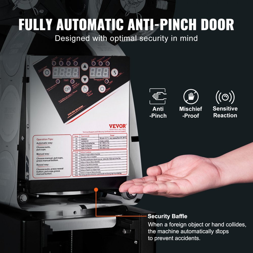 Fully Automatic Cup Sealing Machine, 500-650 Cups/H, Cup Sealer Machine for 190 mm Tall & 90/95 mm Cup, Electric Boba Tea Sealer with Digital Control LCD Panel for Bubble Milk Tea Coffee, Black