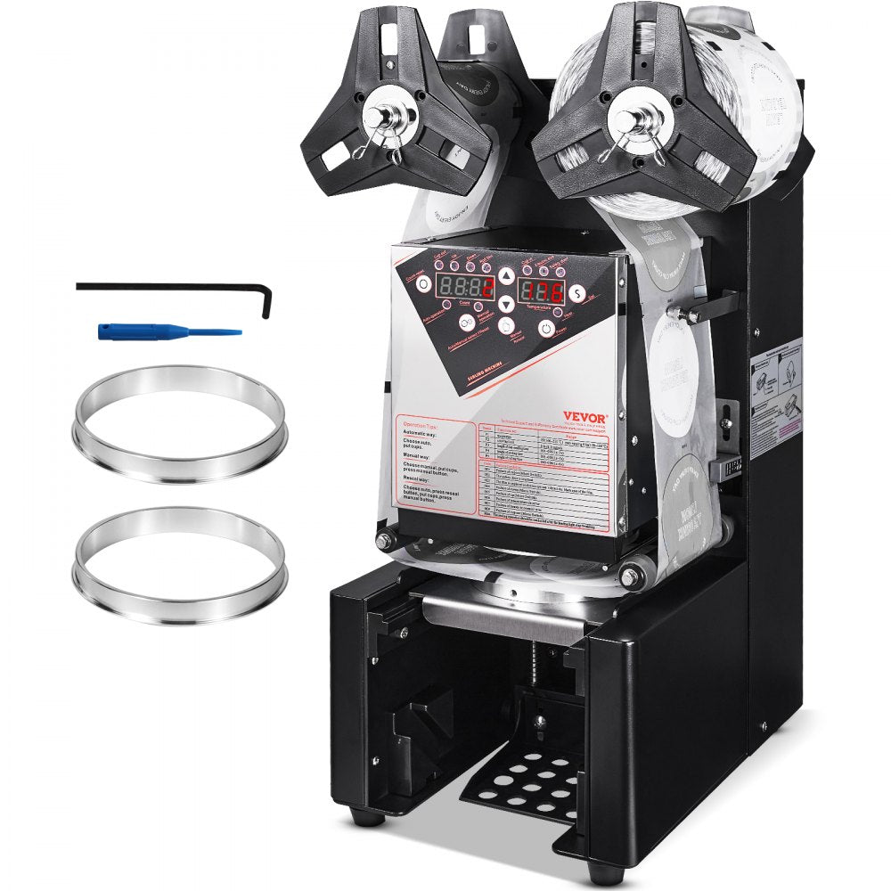 Fully Automatic Cup Sealing Machine, 500-650 Cups/H, Cup Sealer Machine for 190 mm Tall & 90/95 mm Cup, Electric Boba Tea Sealer with Digital Control LCD Panel for Bubble Milk Tea Coffee, Black