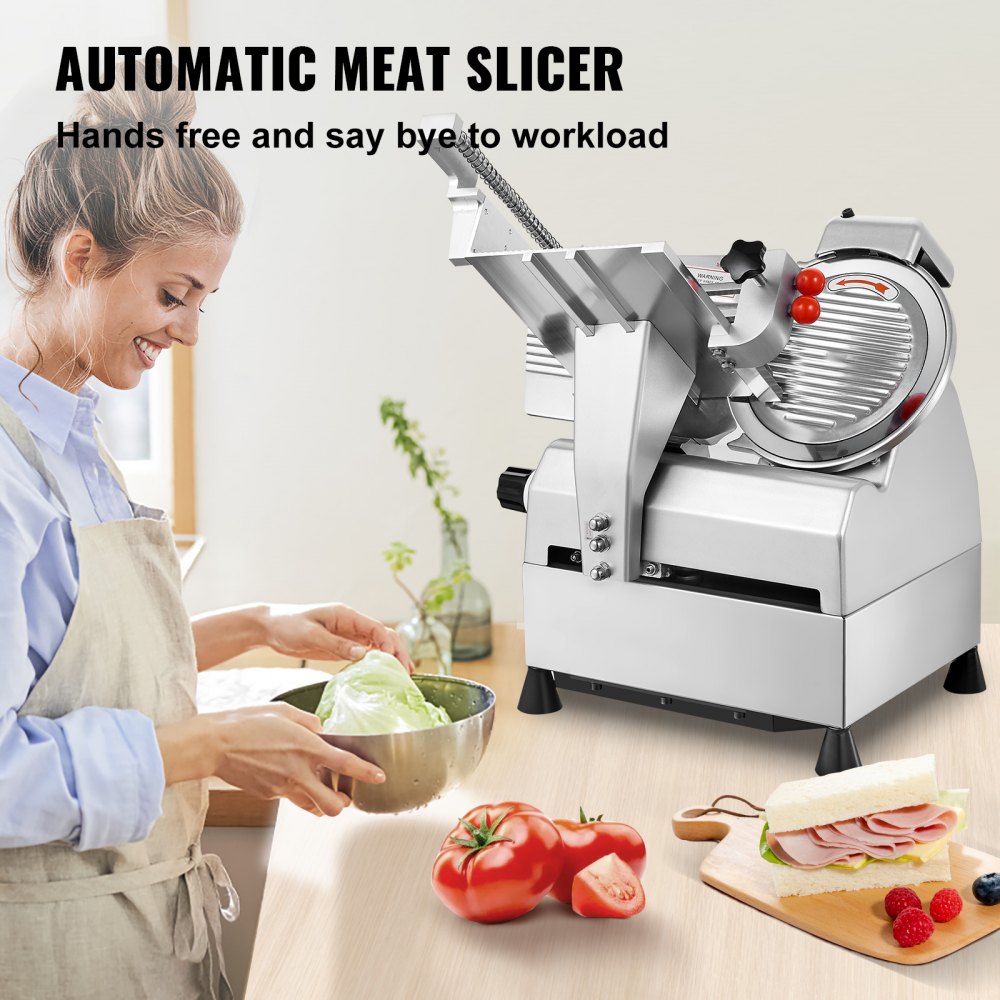 Automatic Meat Slicer, 540W Deli Slicer, 2 PCS 10" Stainless Steel Removable Blade, 0-15mm Adjustable Thickness, Child Lock Protection, Food Slicer Machine for Meat Cheese Bread for Home Use