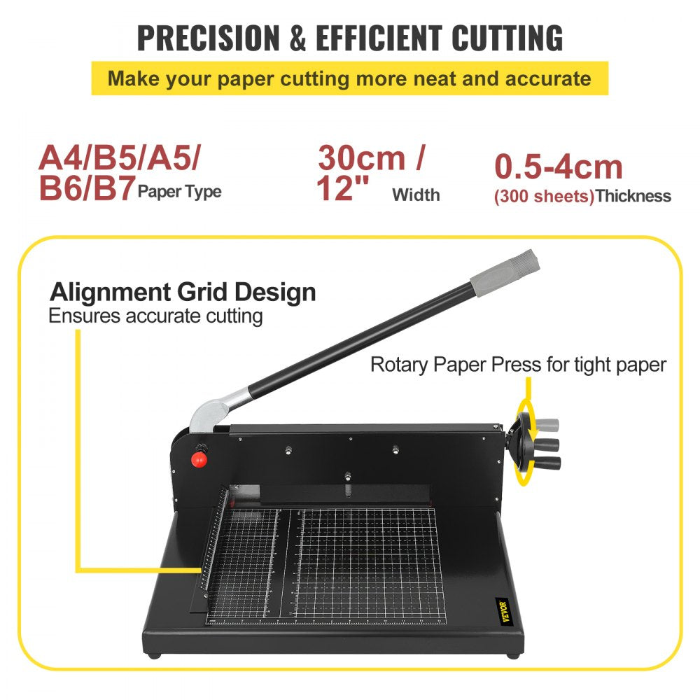 Paper Cutter 12Inch A4 Commercial Heavy Duty Paper Cutter 300 Sheets 45HRC Hardness Stack Cutter Metal Base Desktop Stack Cutter for Home Office (A4)