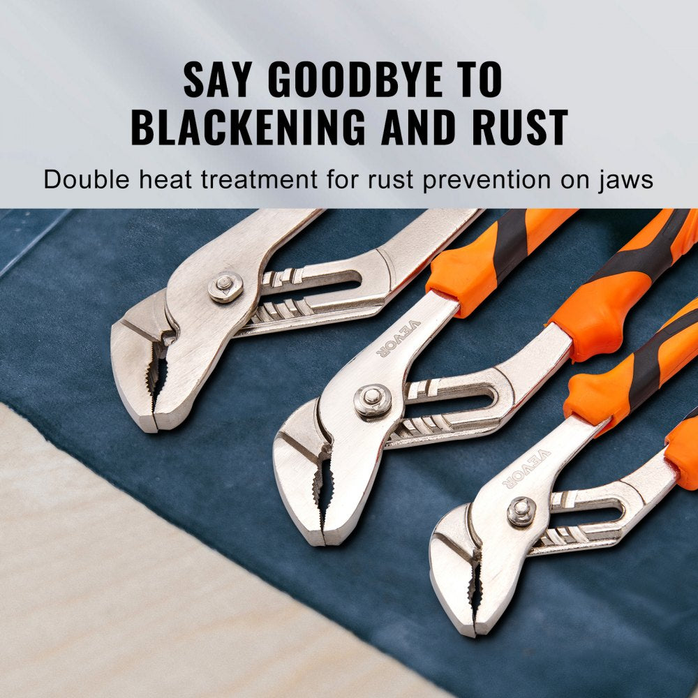 3-Piece Groove Joint Pliers Set, 12/10/8 inch, Heat-Treated High Carbon Steel Water Pump Pliers, Button Quick Adjustable Pliers for Home Repair, Gripping, Nuts, Bolts, Pipes, Fittings