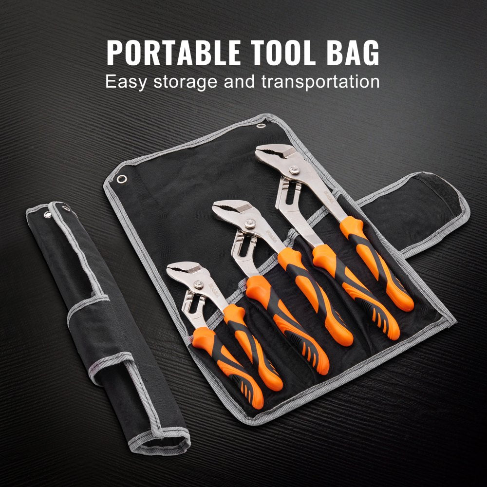 3-Piece Groove Joint Pliers Set, 12/10/8 inch, Heat-Treated High Carbon Steel Water Pump Pliers, Button Quick Adjustable Pliers for Home Repair, Gripping, Nuts, Bolts, Pipes, Fittings