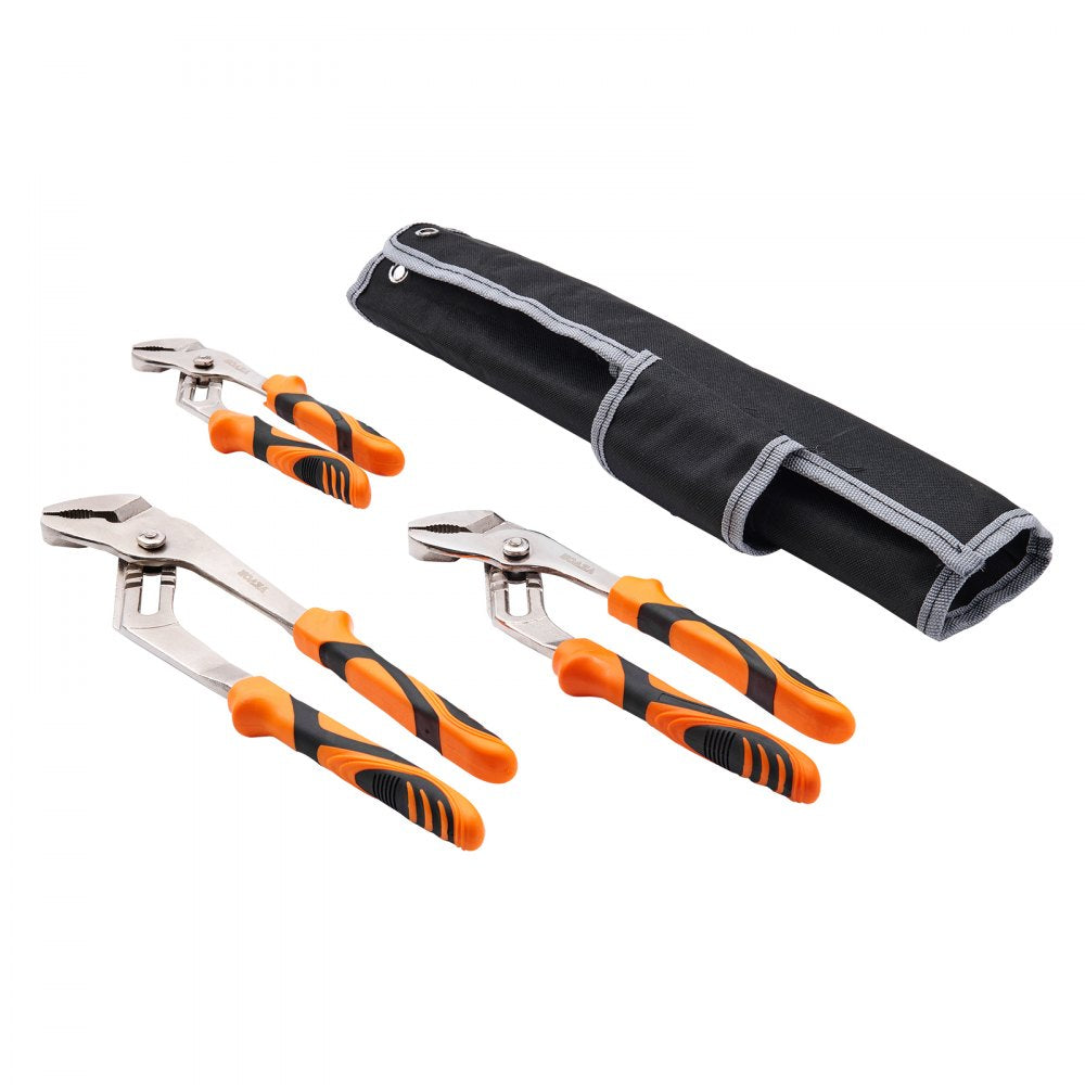 3-Piece Groove Joint Pliers Set, 12/10/8 inch, Heat-Treated High Carbon Steel Water Pump Pliers, Button Quick Adjustable Pliers for Home Repair, Gripping, Nuts, Bolts, Pipes, Fittings