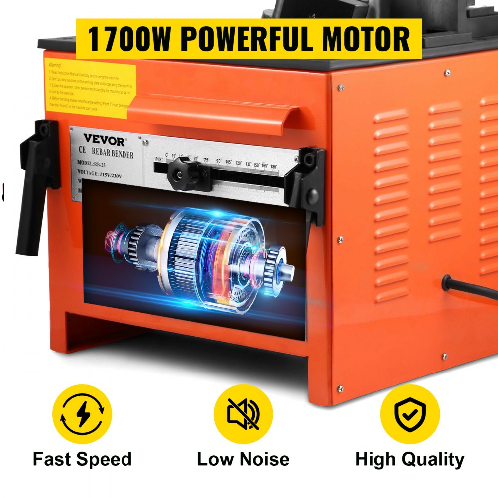 Orange 1700W electric rebar bender with visible motor and controls.