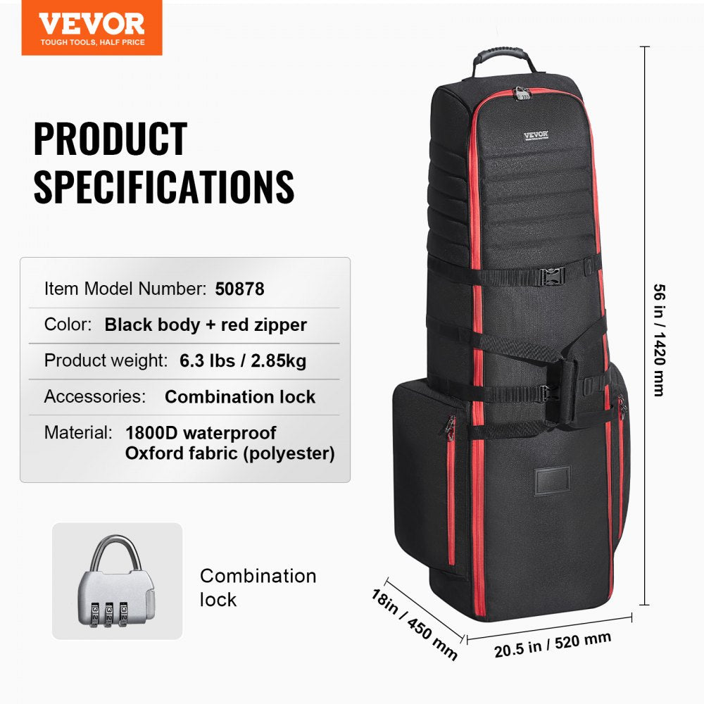 Golf Club Travel Bag Golf Luggage Case Cover with Wheels 1800D Oxford