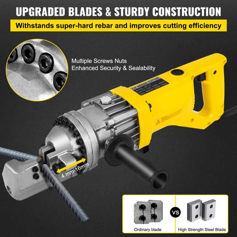 Electric hydraulic rebar cutter with ergonomic handle and high-strength steel blades.