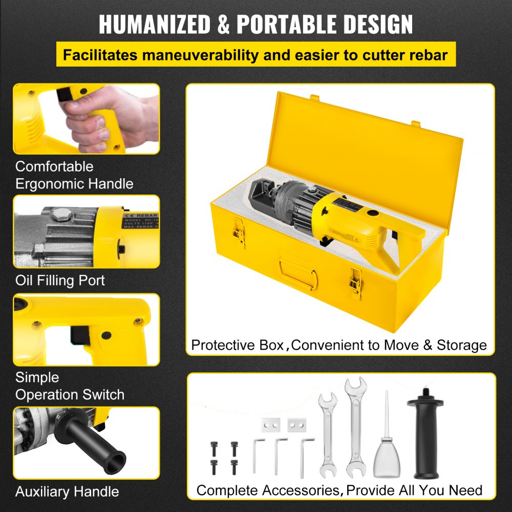 Electric hydraulic rebar cutter with ergonomic handle and high-strength steel blades.