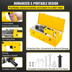 Electric hydraulic rebar cutter with ergonomic handle and high-strength steel blades.
