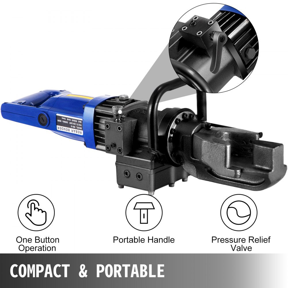 Bostome 900W Electric Rebar Bender with hydraulic mechanism for bending 5/8" steel bars.