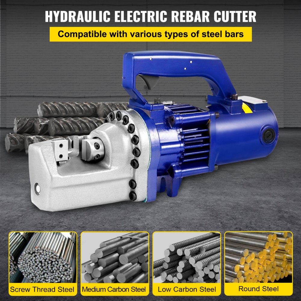 Electric hydraulic rebar cutter with ergonomic handle, cutting rebar up to 22mm.