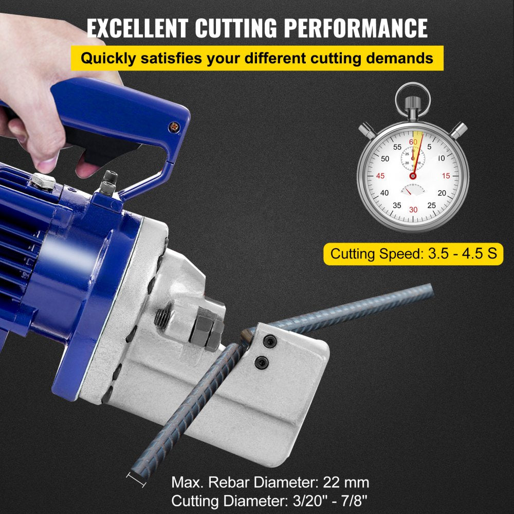 Electric hydraulic rebar cutter with ergonomic handle and high-strength steel blades for precision cuts.
