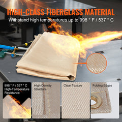 Welding Blanket 2 Packs, 4FT x 6FT Heat Treated Welding Blanket, Up To 998°F Heat Resistant Blanket Set, Heavy-Duty Fiberglass Flame Retardant Insulation Welding Mat Cover with Metal Grommets