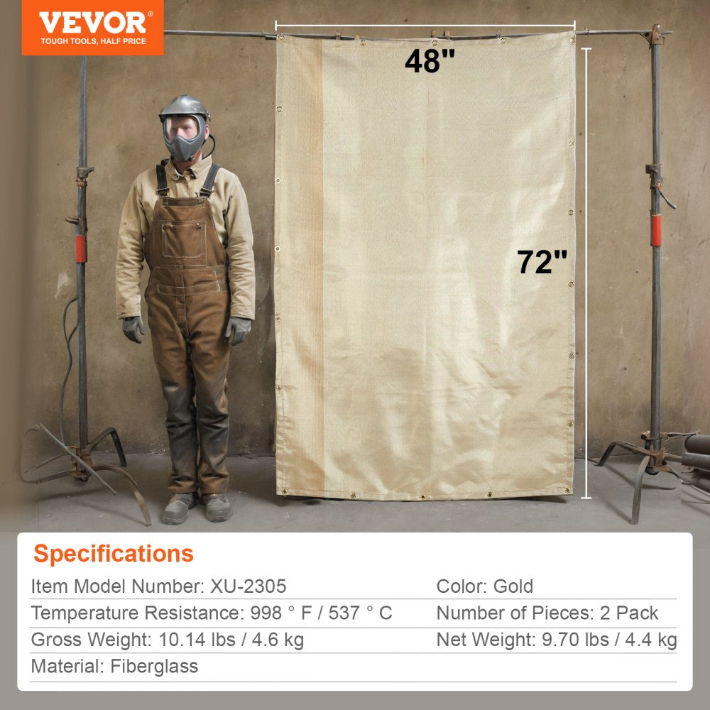 Welding Blanket 2 Packs, 4FT x 6FT Heat Treated Welding Blanket, Up To 998°F Heat Resistant Blanket Set, Heavy-Duty Fiberglass Flame Retardant Insulation Welding Mat Cover with Metal Grommets