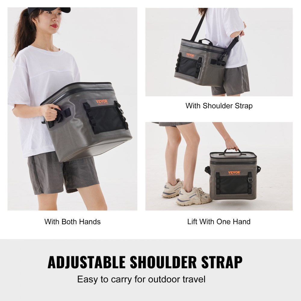 Soft Cooler Bag, 16 Cans Soft Sided Cooler Bag Leakproof with Zipper, Waterproof Soft Cooler Insulated Bag, Lightweight & Portable Collapsible Cooler for Beach, Hiking, Picnic, Camping, Travel