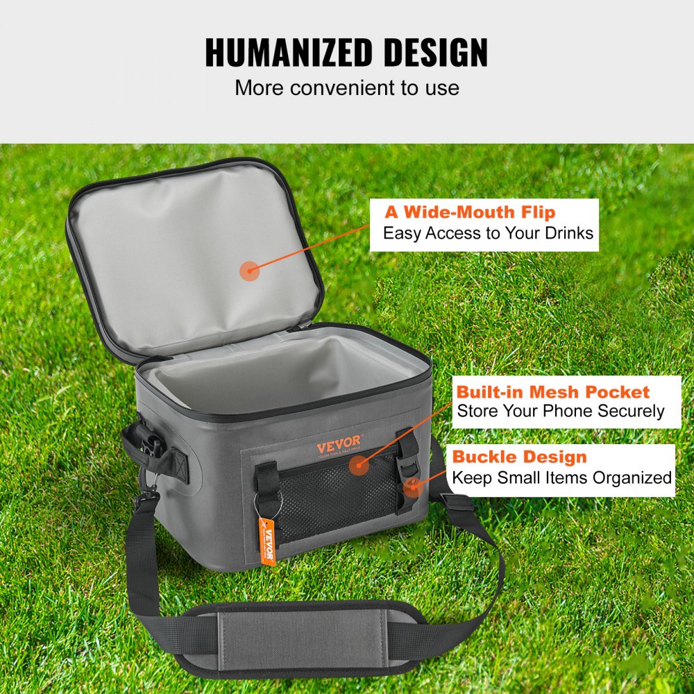 Soft Cooler Bag, 16 Cans Soft Sided Cooler Bag Leakproof with Zipper, Waterproof Soft Cooler Insulated Bag, Lightweight & Portable Collapsible Cooler for Beach, Hiking, Picnic, Camping, Travel