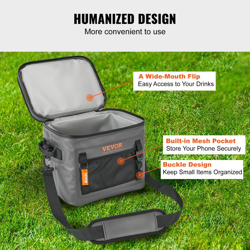 Soft Cooler Bag, 24 Cans Soft Sided Cooler Bag Leakproof with Zipper, Waterproof Soft Cooler Insulated Bag, Lightweight & Portable Collapsible Cooler for Beach, Hiking, Picnic, Camping, Travel