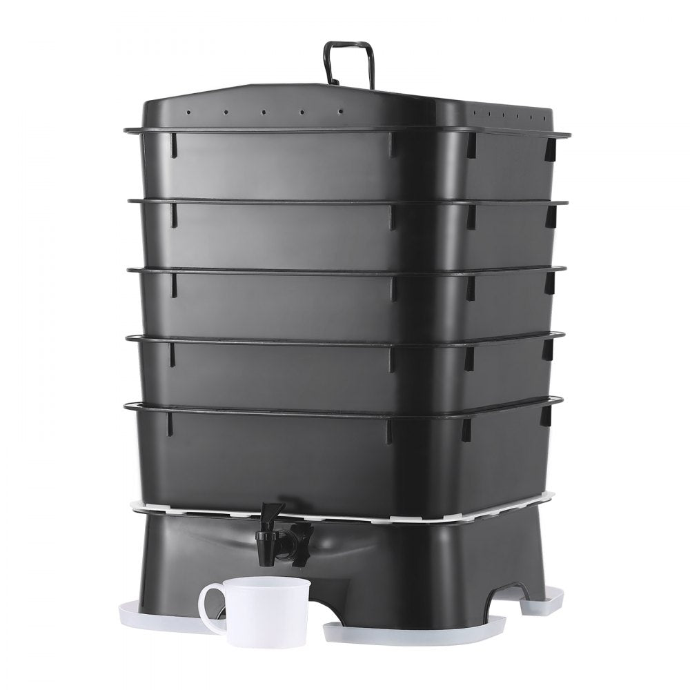 5-Tray Worm Composter, 50 L Worm Compost Bin Outdoor and Indoor, Sustainable Design Worm Farm Kit, for Recycling Food Waste, Worm Castings, Worm Tea, Vermiculture and Vermicomposting