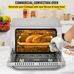 Commercial Convection Oven, 21L/19Qt, Quarter-Size Conventional Oven Countertop, 1440W 3-Tier Toaster w/ Front Glass Door, Electric Baking Oven w/ Trays Wire Racks Clip Gloves, 120V, ETL Listed