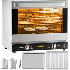 Commercial Convection Oven, 66L/60Qt, Half-Size Conventional Oven Countertop, 1800W 4-Tier Toaster w/ Front Glass Door, Electric Baking Oven w/ Trays Wire Racks Clip Gloves, 120V, ETL Listed