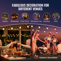 50FT RGB Outdoor String Lights Patio Waterproof Lights with APP Control