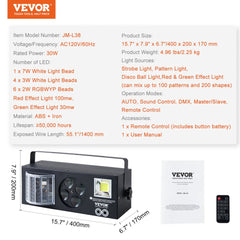 Bostome 4-in-1 RGB Stage Light with LED patterns, strobe effects, and disco ball features.