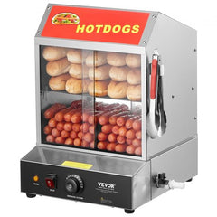 Commercial Hot Dog Steamer 2-Tier Electric Bun Warmer 28.5QT Slide Doors