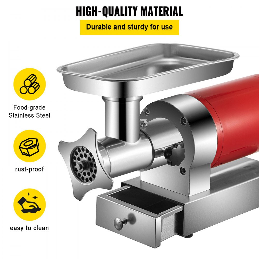 Electric Meat Grinder, 661 Lbs/Hour1100 W Meat Grinder Machine, 1.5 HP Electric Meat Mincer with 2 Grinding Plates, Sausage Kit Set Meat Grinder Heavy Duty, Home Kitchen & Commercial Use Red