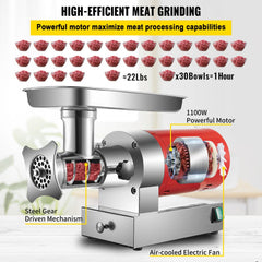 Electric Meat Grinder, 661 Lbs/Hour1100 W Meat Grinder Machine, 1.5 HP Electric Meat Mincer with 2 Grinding Plates, Sausage Kit Set Meat Grinder Heavy Duty, Home Kitchen & Commercial Use Red