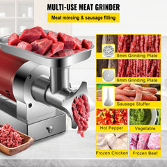 Electric Meat Grinder, 661 Lbs/Hour1100 W Meat Grinder Machine, 1.5 HP Electric Meat Mincer with 2 Grinding Plates, Sausage Kit Set Meat Grinder Heavy Duty, Home Kitchen & Commercial Use Red