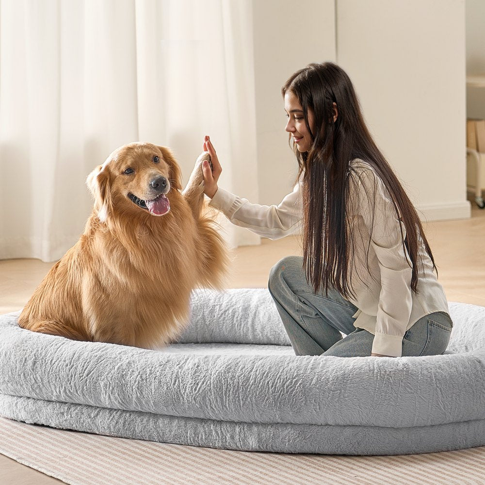 Human Dog Bed 72x48x10in Large Human Size Dog Bed Washable Faux Rabbit Fur