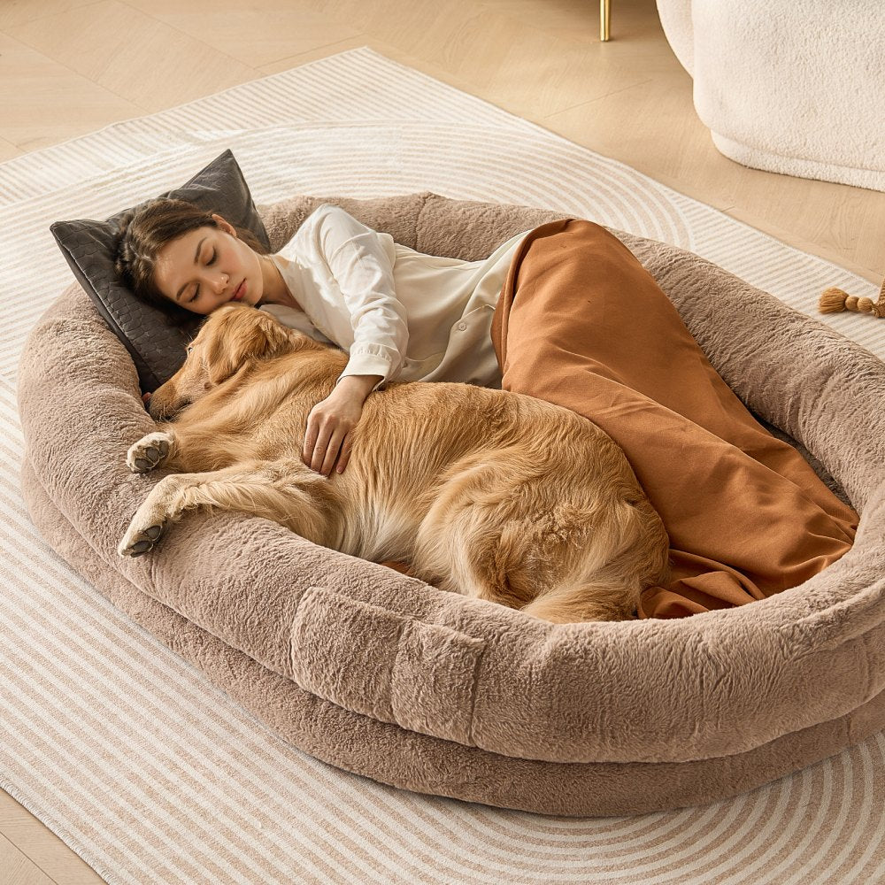 Human Dog Bed 72x48x10in Large Human Size Dog Bed Washable Faux Rabbit Fur