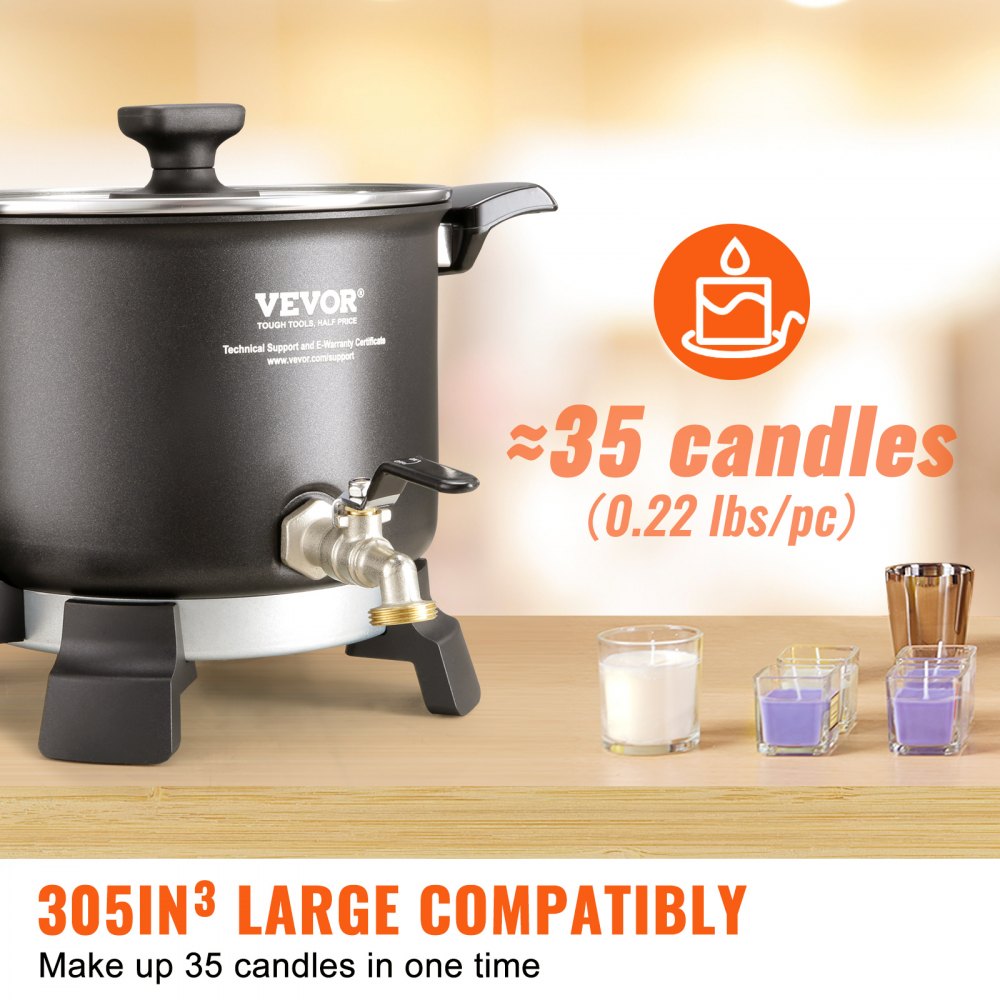 5L electric wax melter with pour spout, temperature control, and stainless steel chamber for candle making.