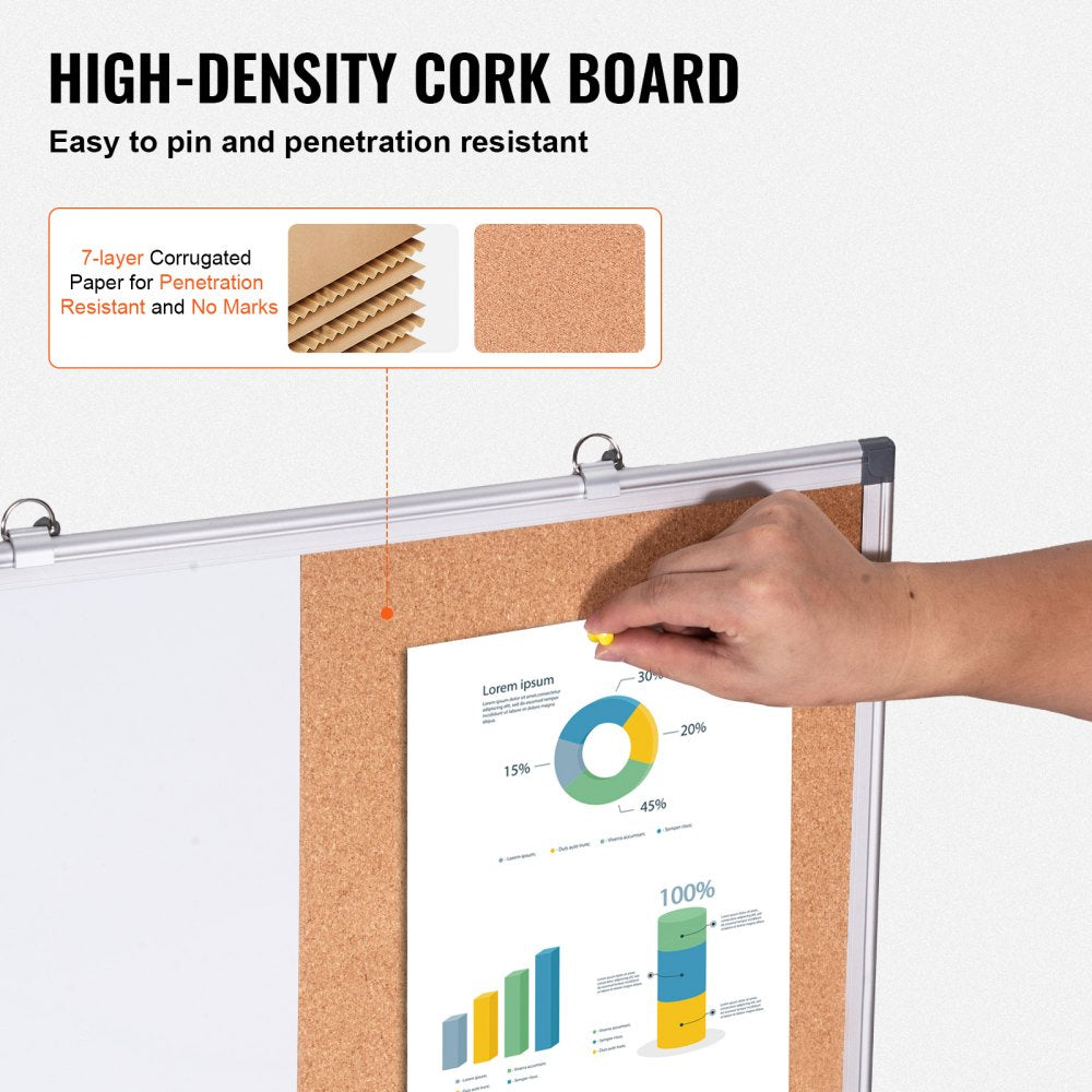 24"x 18" Whiteboard & Cork Board Combo with Aluminum Frame Bulletin Board for School Home