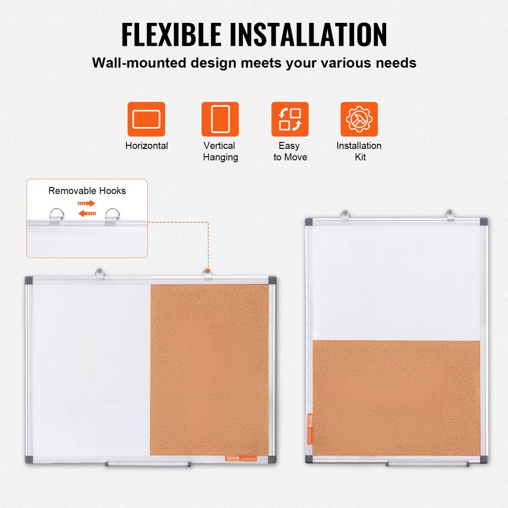 24"x 18" Whiteboard & Cork Board Combo with Aluminum Frame Bulletin Board for School Home