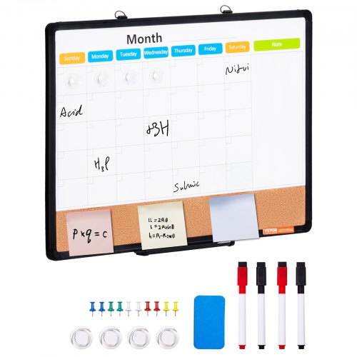 24"x18" Monthly Calendar Whiteboard & Cork Board Combo with Aluminum Frame Bulletin Board