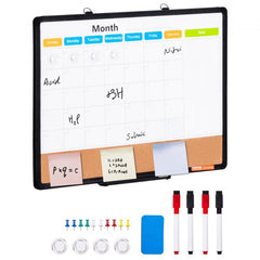 24"x18" Monthly Calendar Whiteboard & Cork Board Combo with Aluminum Frame Bulletin Board
