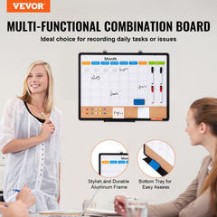 24"x18" Monthly Calendar Whiteboard & Cork Board Combo with Aluminum Frame Bulletin Board