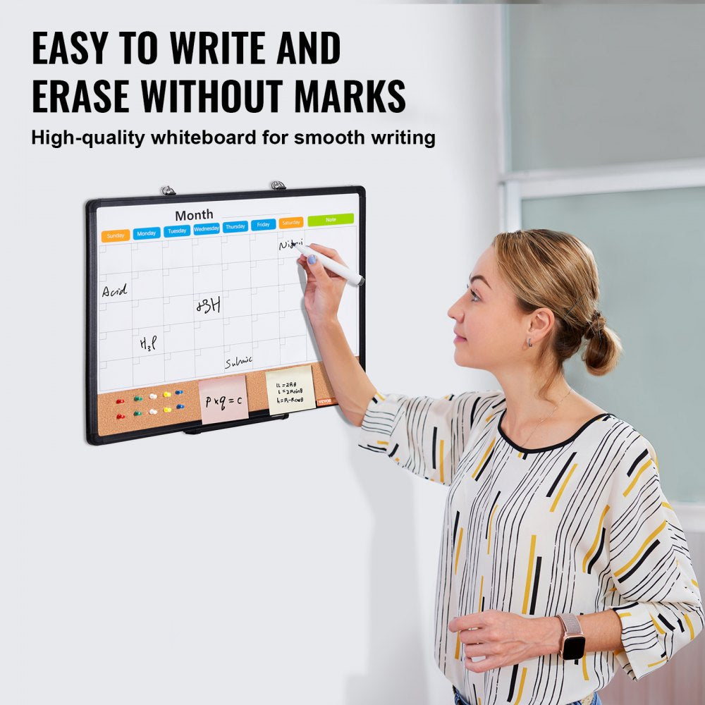 24"x18" Monthly Calendar Whiteboard & Cork Board Combo with Aluminum Frame Bulletin Board